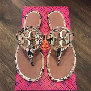 Tory Burch snake skin with fold emblem